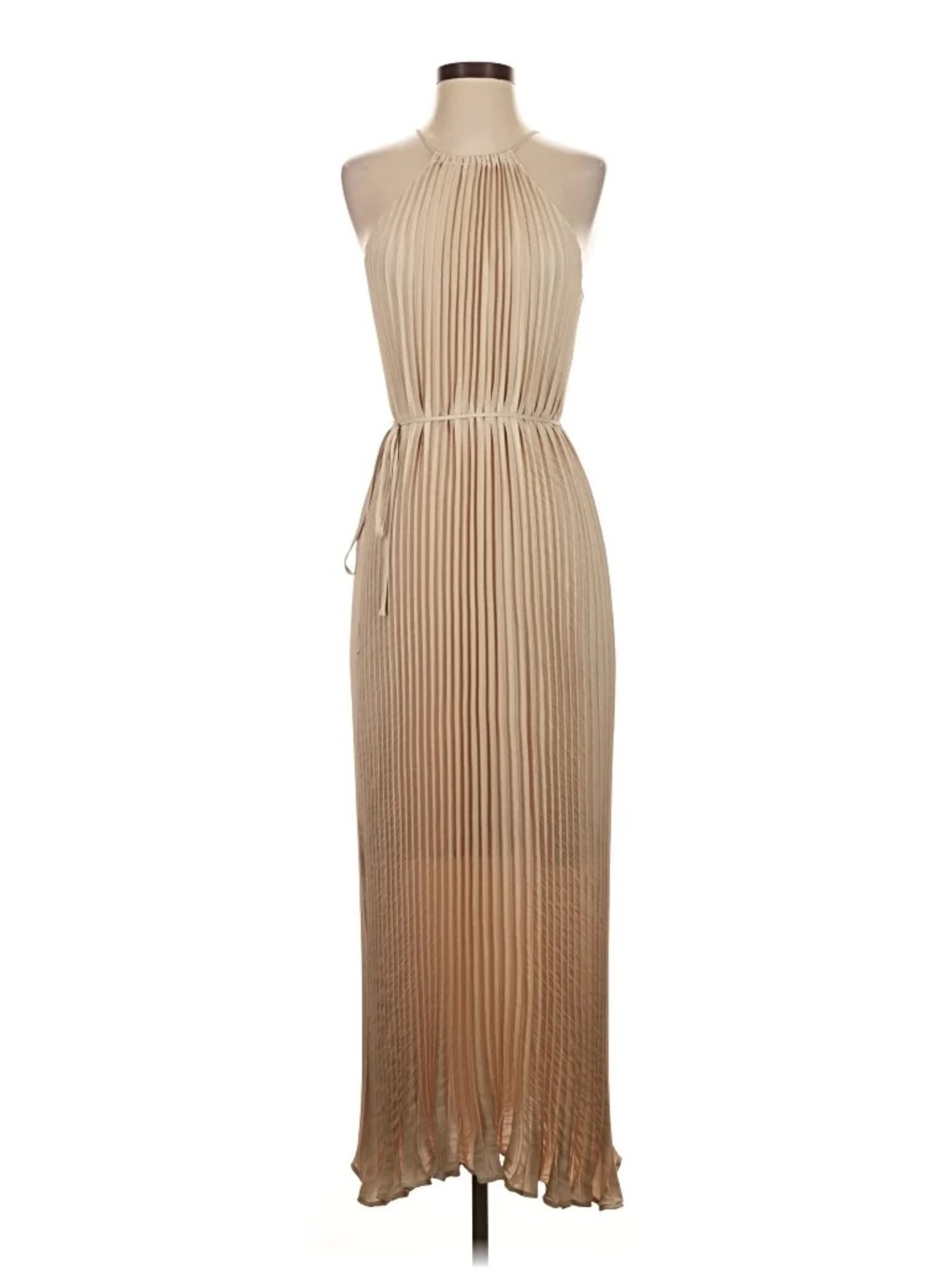 Banana Republic Pleated Beige Maxi Dress with Halter Spaghetti Straps